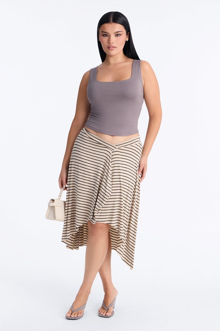 Collette Stripe Draped Midi Skirt - Ivory/combo