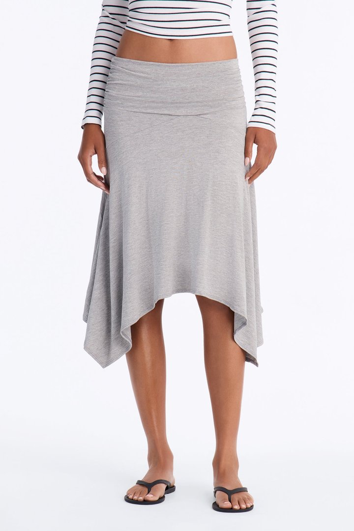 Paulette Ruched Flowy Midi Skirt - Heather Grey