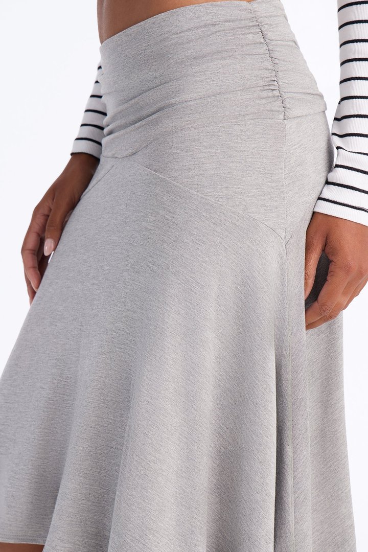 Paulette Ruched Flowy Midi Skirt - Heather Grey