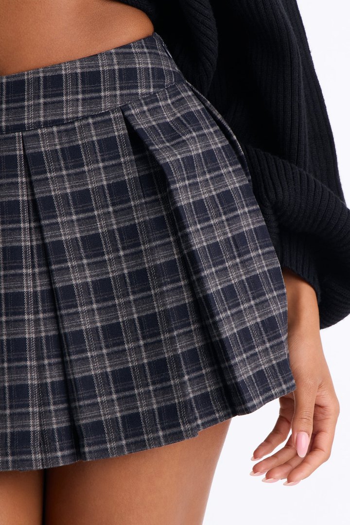 Augustine Plaid Pleated Mini Skirt - Navy/combo