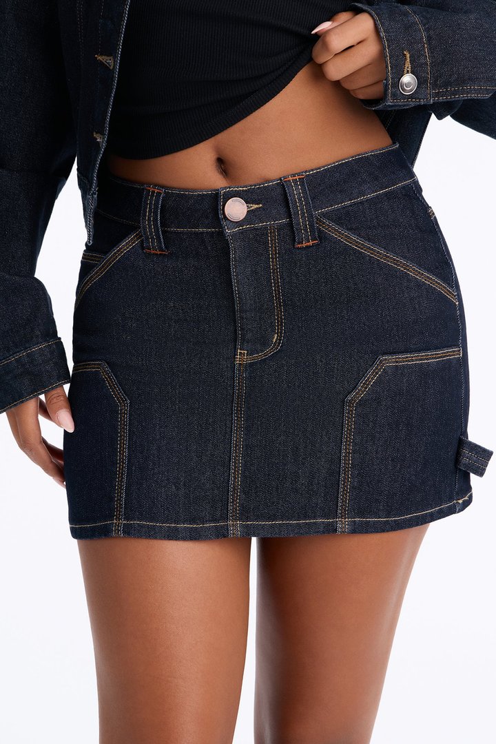 Charlie Cargo Denim Micro Mini Skirt - Rinse Blue Wash