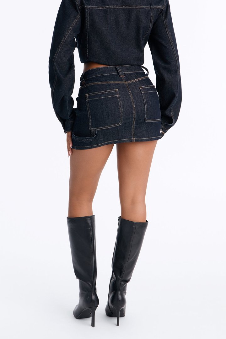 Charlie Cargo Denim Micro Mini Skirt - Rinse Blue Wash