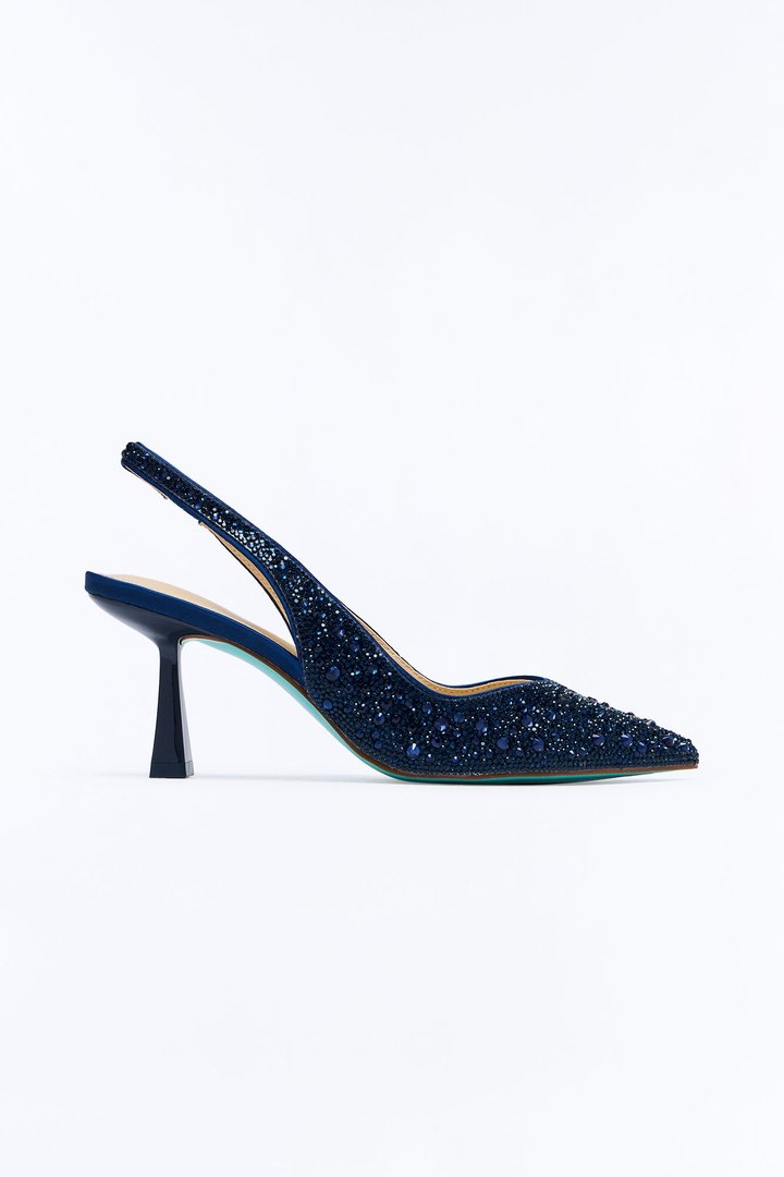 Betsey Johnson Clark Rhinestone Sling Back Pumps - Navy