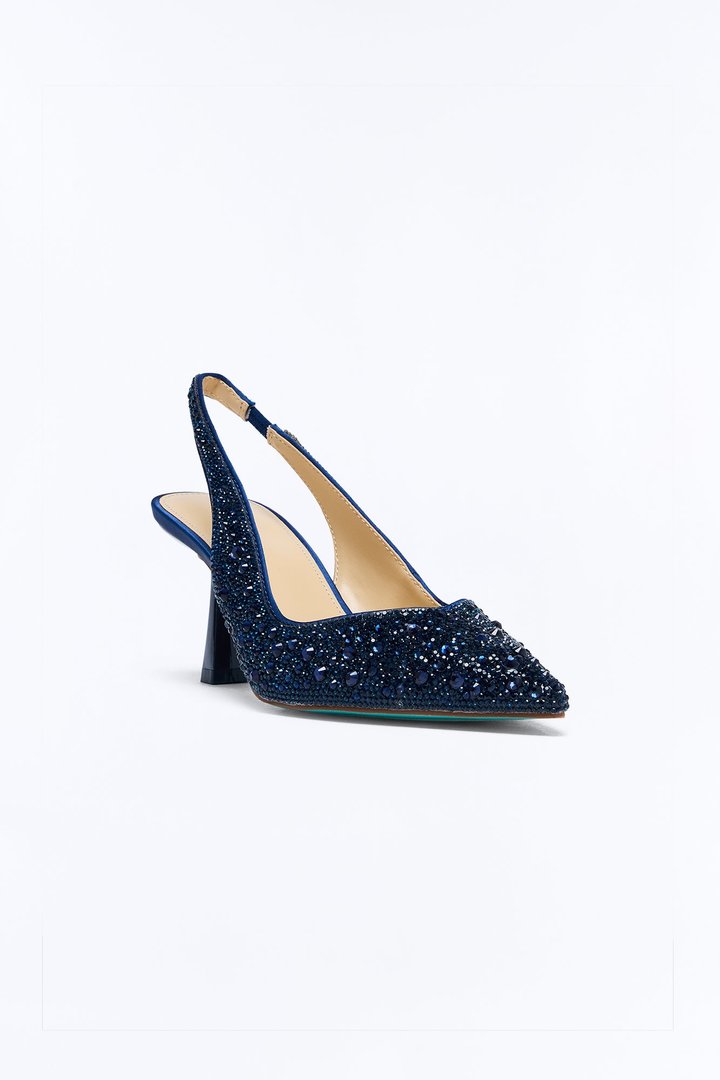 Betsey Johnson Clark Rhinestone Sling Back Pumps - Navy