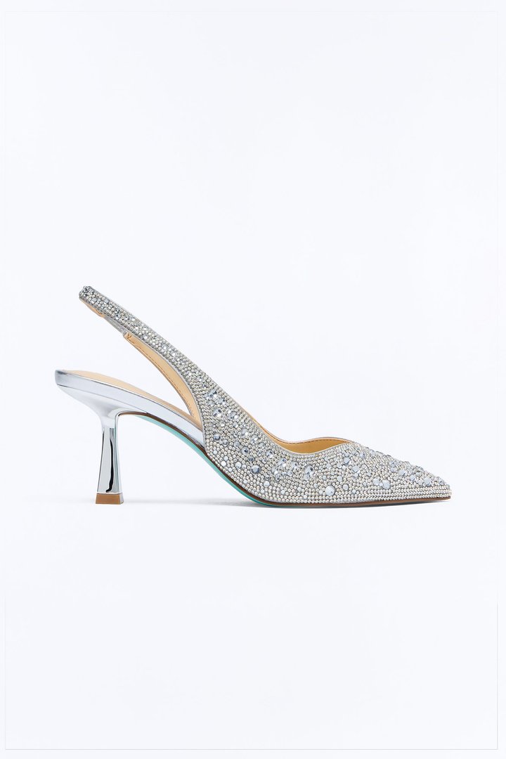 Betsey Johnson Clark Rhinestone Sling Back Pumps - Silver