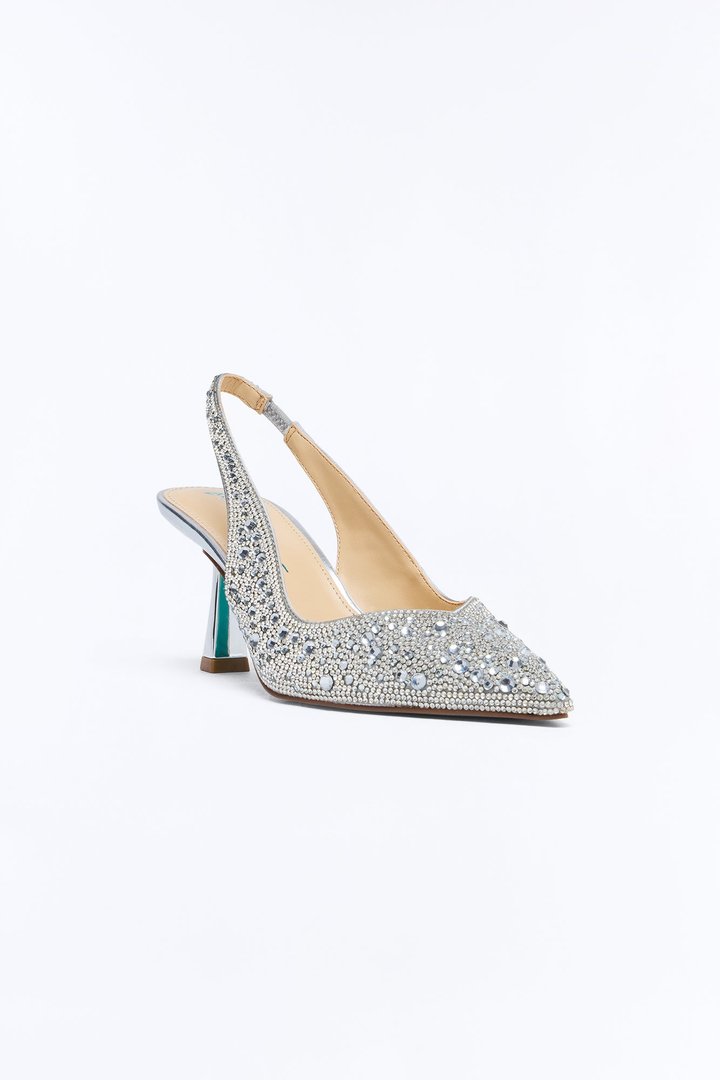 Betsey Johnson Clark Rhinestone Sling Back Pumps - Silver