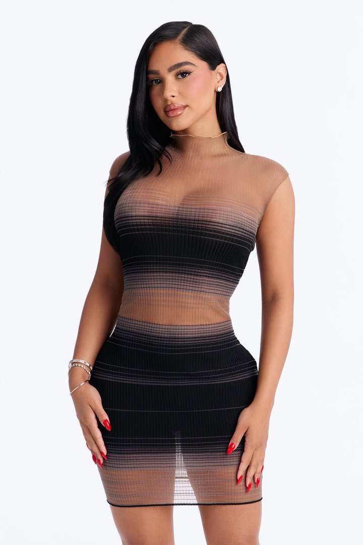 Breaking The Rules Sleeveless Ribbed Mini Dress - Black/combo