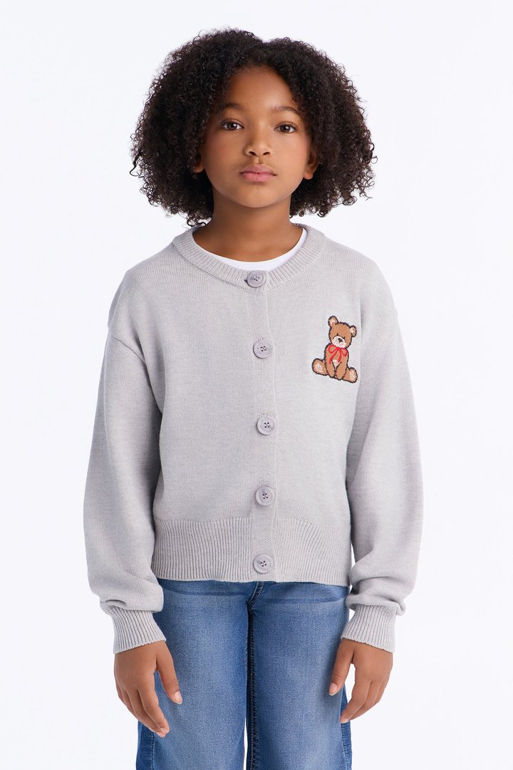 Mini Beary Nice To See You Cardigan - Heather Grey