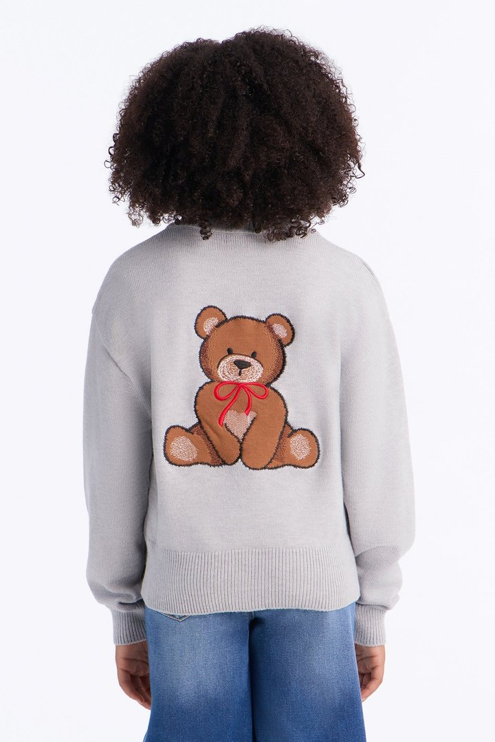 Mini Beary Nice To See You Cardigan - Heather Grey