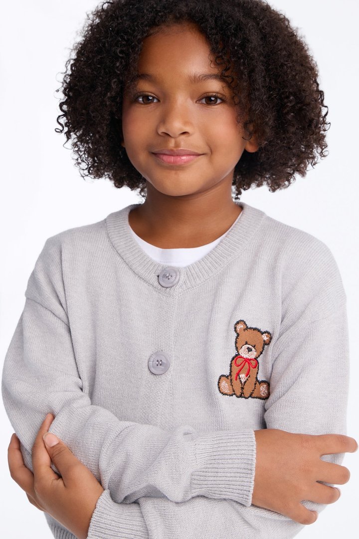 Mini Beary Nice To See You Cardigan - Heather Grey