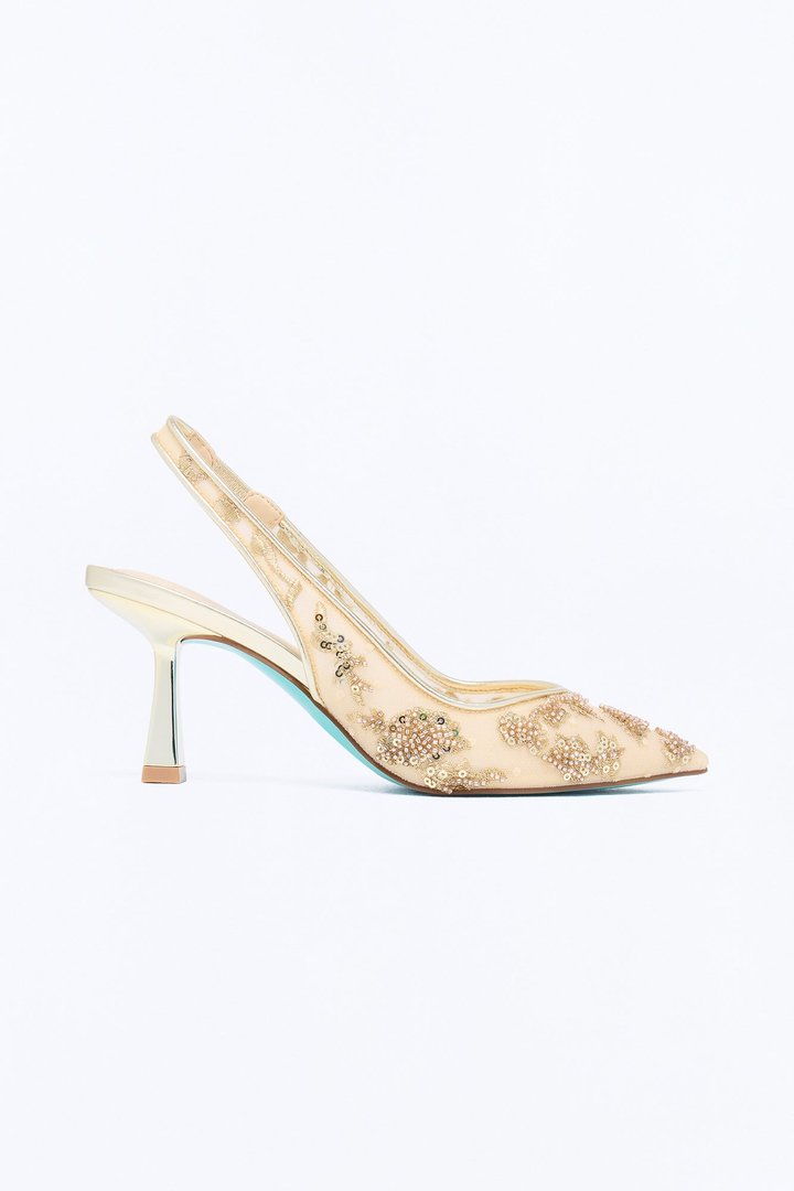 Betsey Johnson Nikki Mesh Embroidered Slingback Pumps - Gold