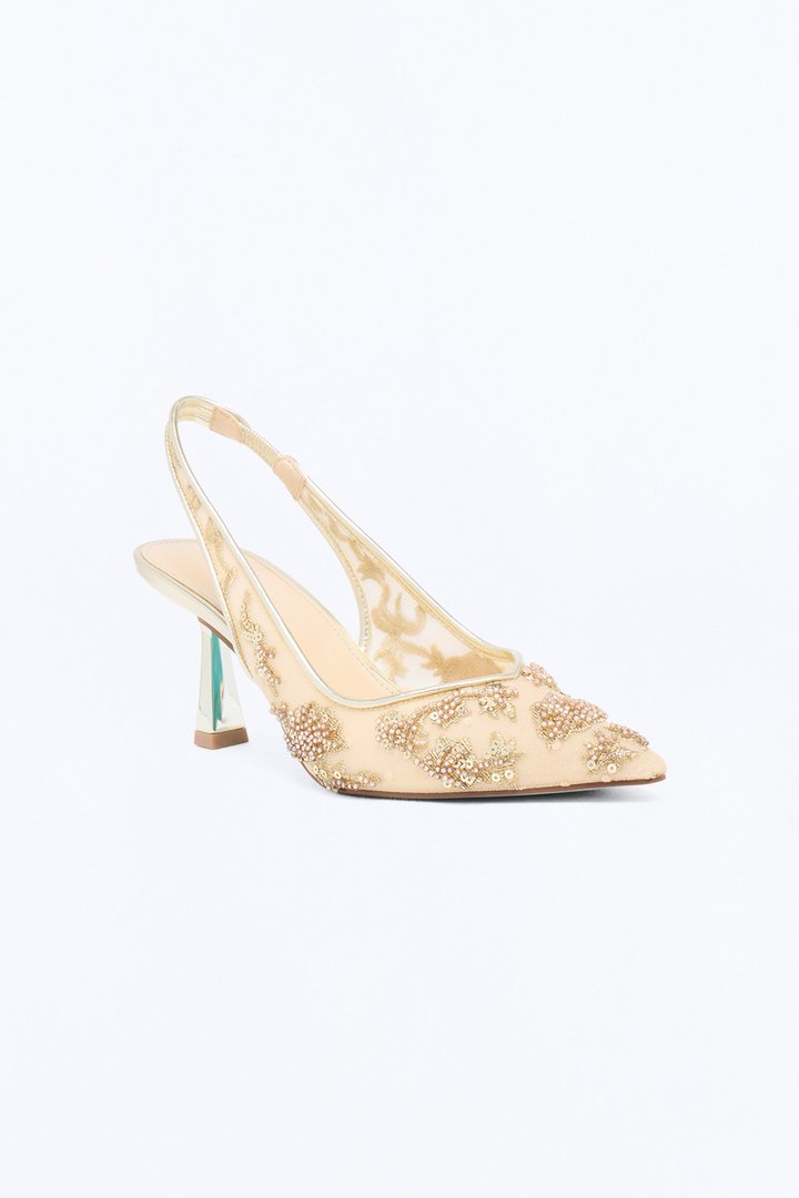 Betsey Johnson Nikki Mesh Embroidered Slingback Pumps - Gold