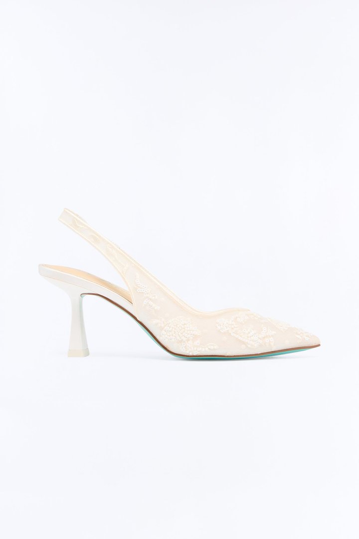 Betsey Johnson Nikki Mesh Embroidered Slingback Pumps - Ivory