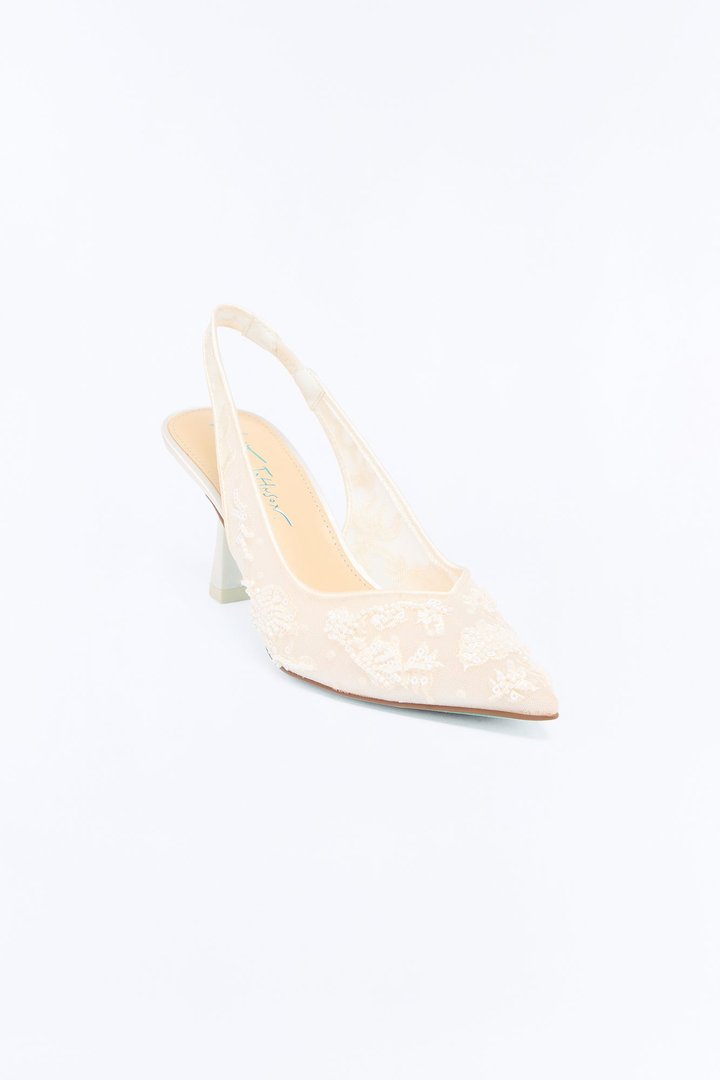 Betsey Johnson Nikki Mesh Embroidered Slingback Pumps - Ivory