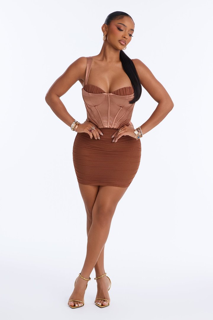 Josephine Ruched Corset Mini Dress - Bronze