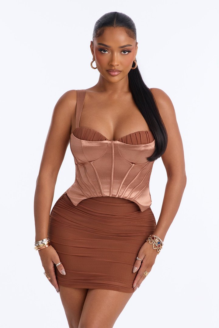 Josephine Ruched Corset Mini Dress - Bronze
