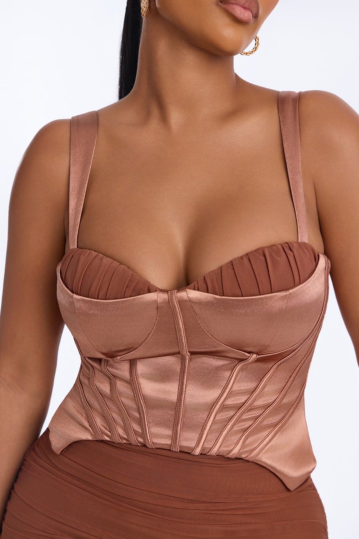 Josephine Ruched Corset Mini Dress - Bronze