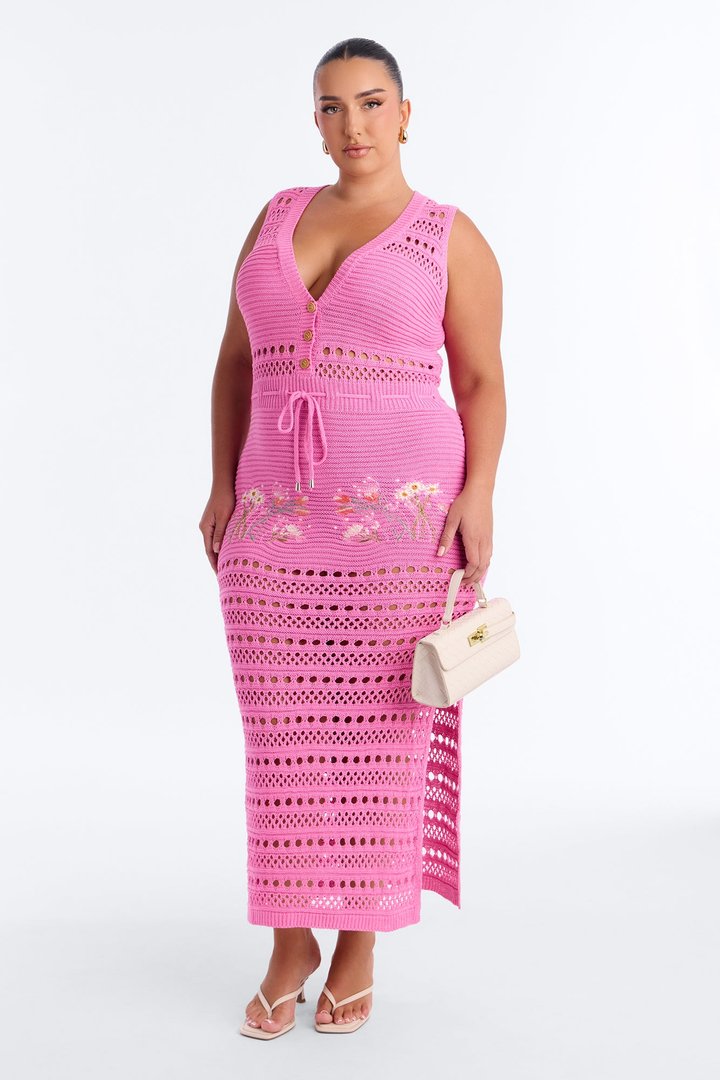 Sweet Escape Crochet Maxi Dress - Pink