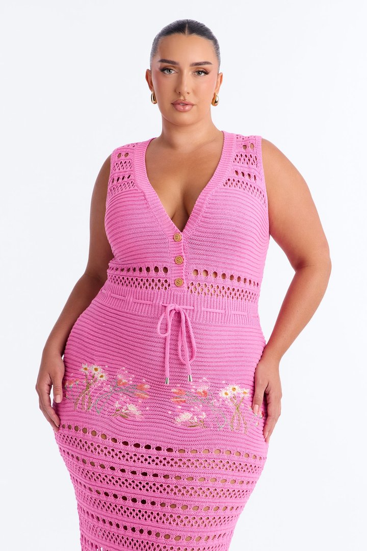 Sweet Escape Crochet Maxi Dress - Pink