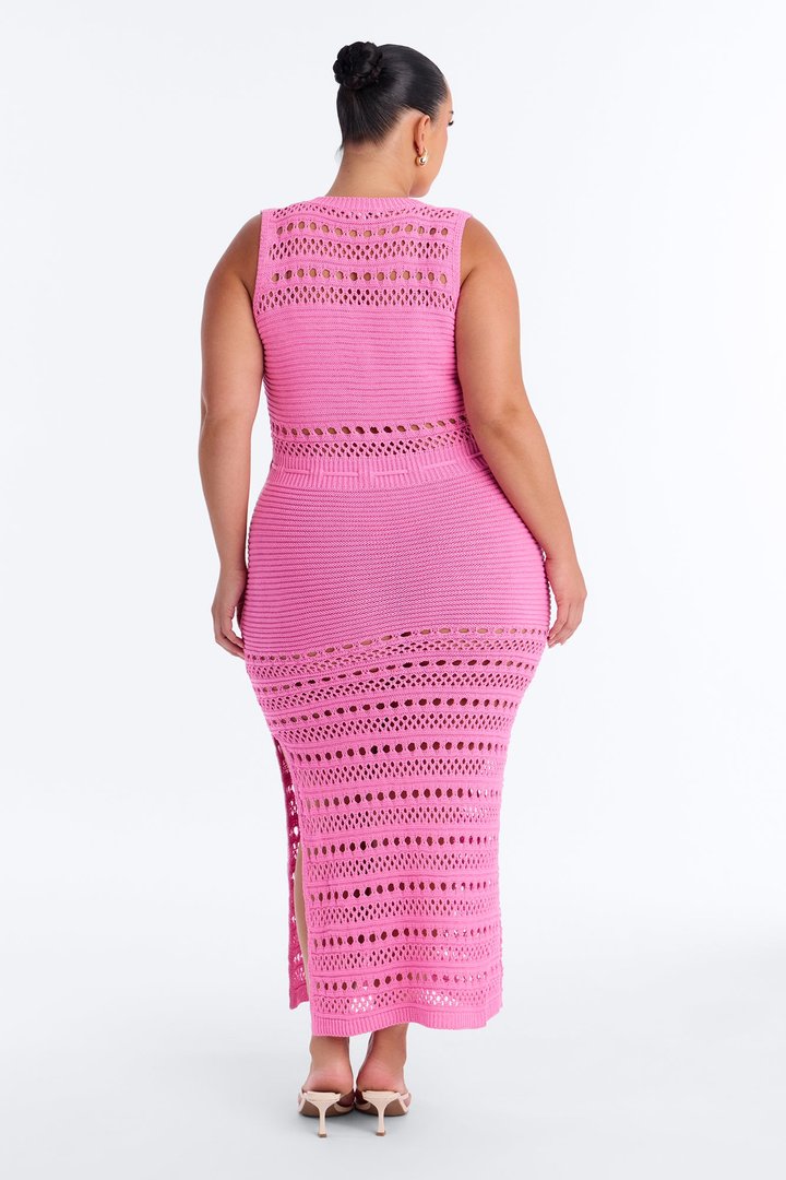 Sweet Escape Crochet Maxi Dress - Pink