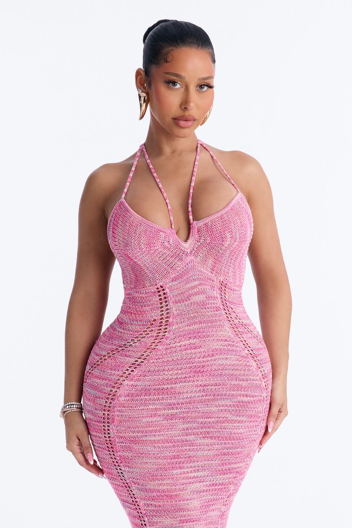 Out Tonight Strappy Sweater Maxi Dress - Pink/combo