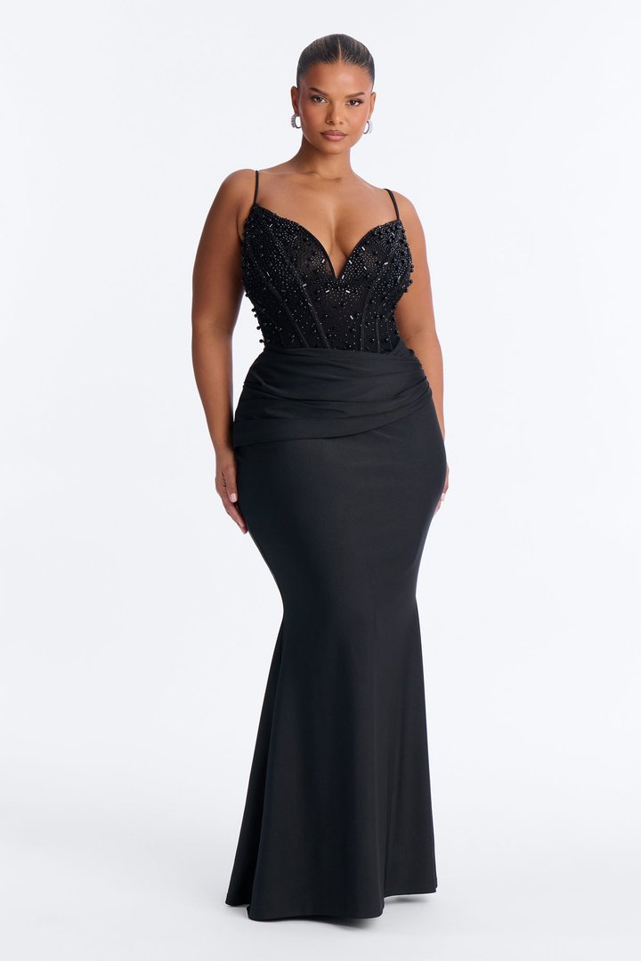 Players Charm Embellished Maxi Gown - Black