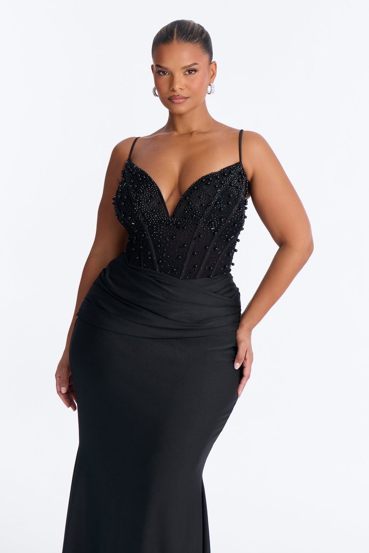 Players Charm Embellished Maxi Gown - Black