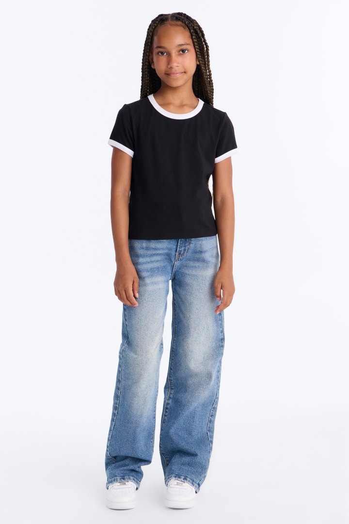 Mini Awesome Day Short Sleeve Ringer Tee - Black