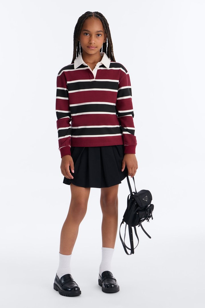 Mini Be Brave Long Sleeve Polo - Burgundy/combo