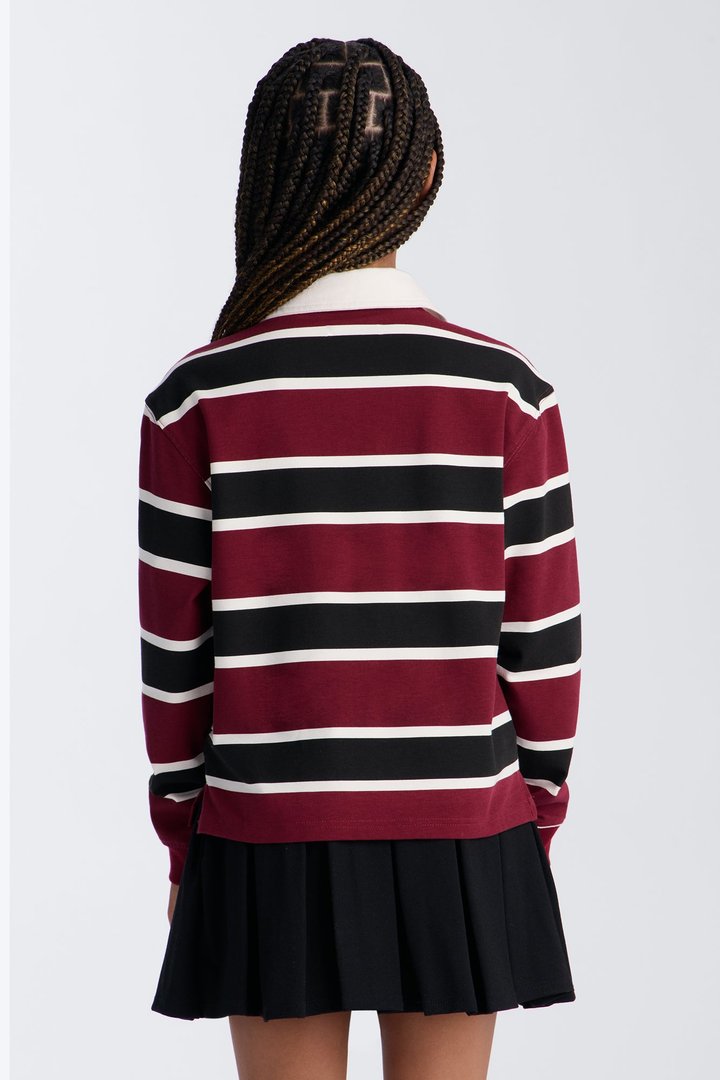 Mini Be Brave Long Sleeve Polo - Burgundy/combo