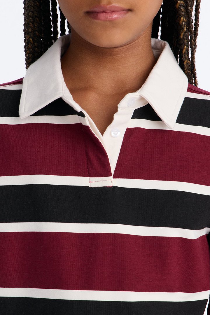 Mini Be Brave Long Sleeve Polo - Burgundy/combo