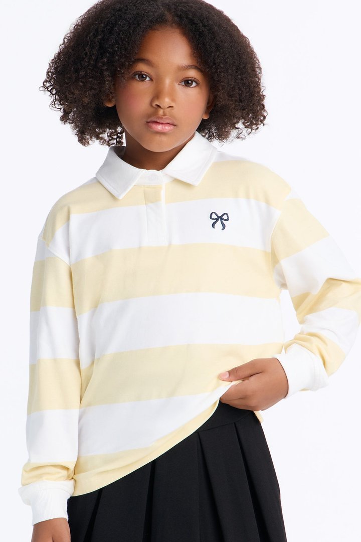 Mini Be Kind Long Sleeve Polo - Yellow/combo