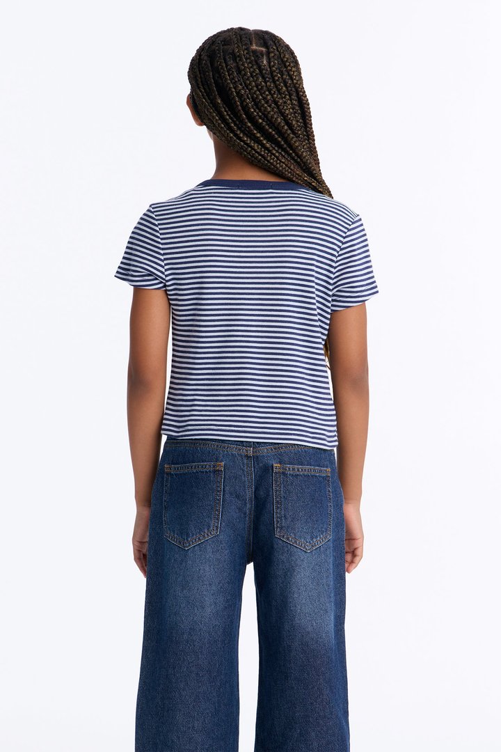 Mini Tell Me Striped Short Sleeve Henley - Blue/combo