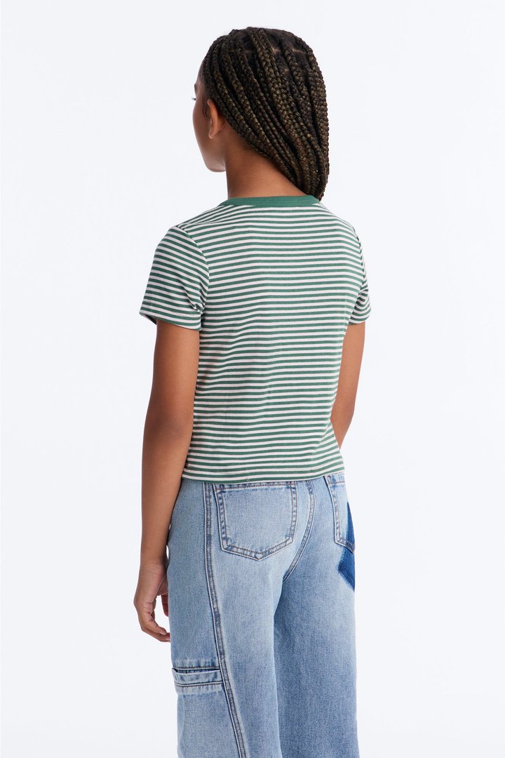 Mini Tell Me Striped Short Sleeve Henley - Pink/combo