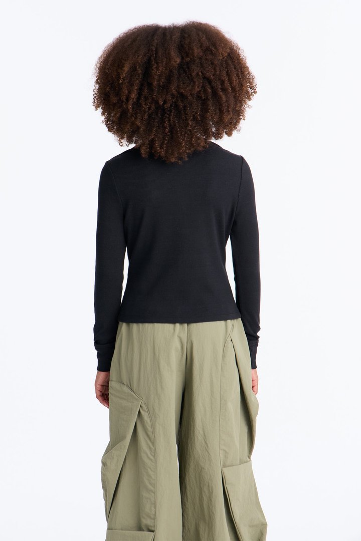 Mini See It Through Long Sleeve Henley - Black