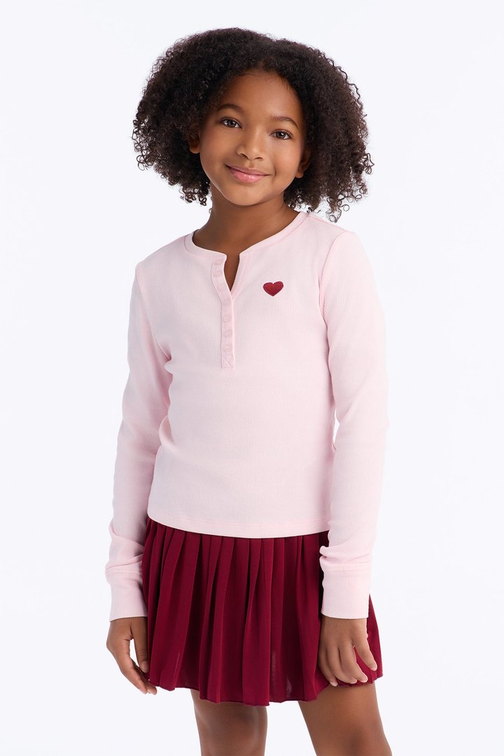 Mini See It Through Long Sleeve Henley - Light Pink