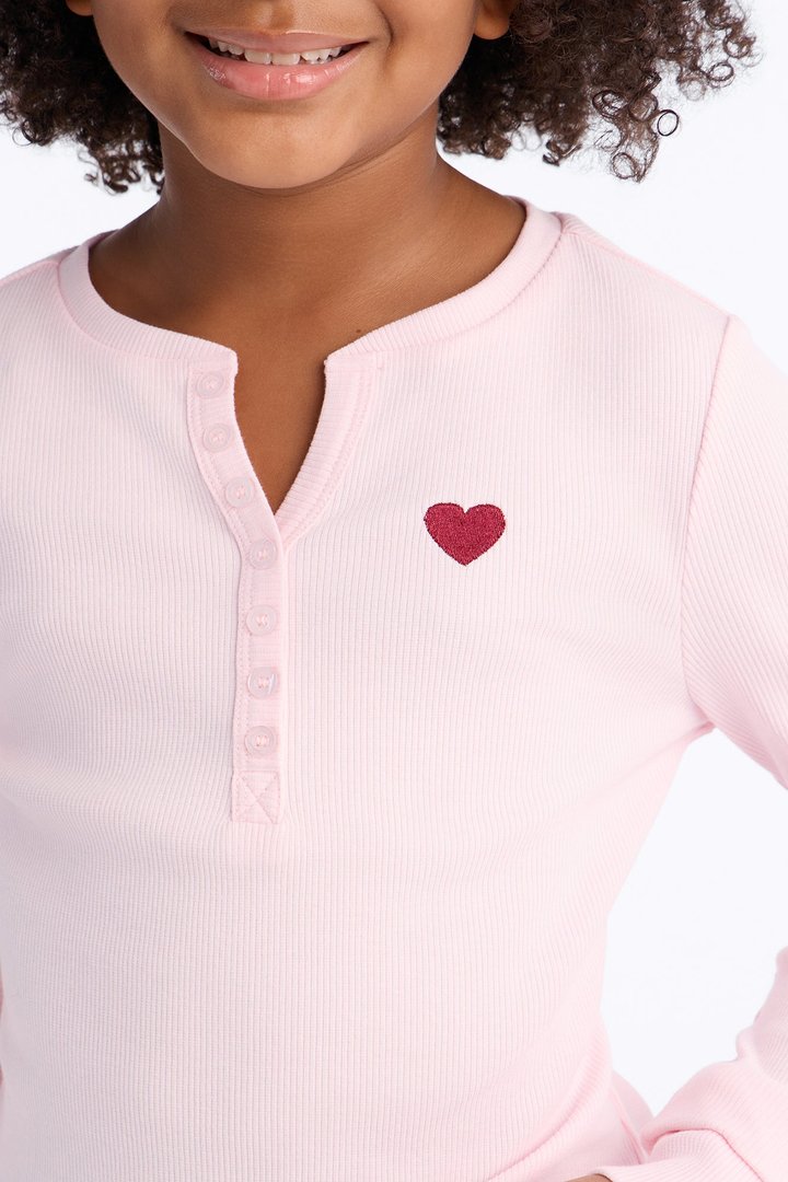 Mini See It Through Long Sleeve Henley - Light Pink