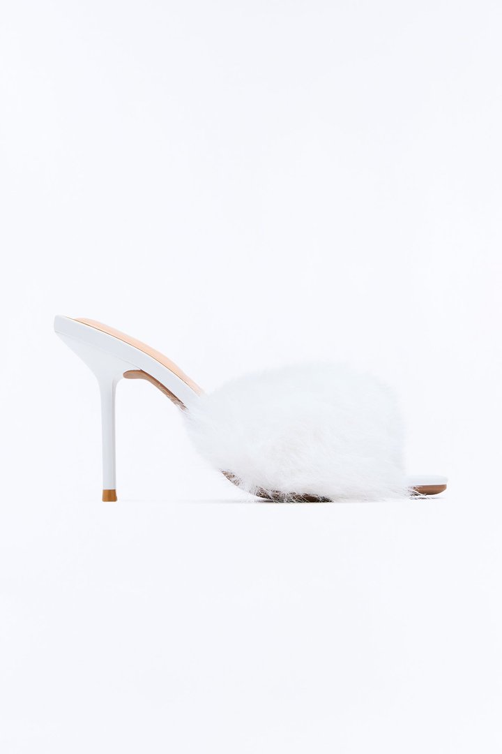 Margaret Fur Trim Heels - White