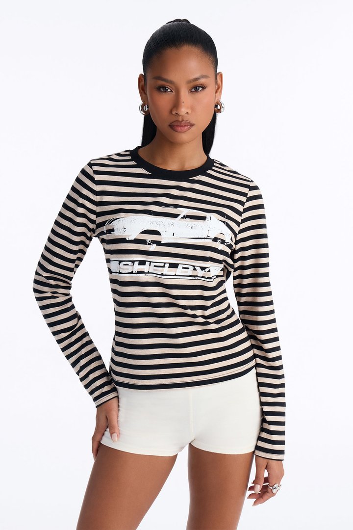 Shelby Striped Long Sleeve Tee - Tan