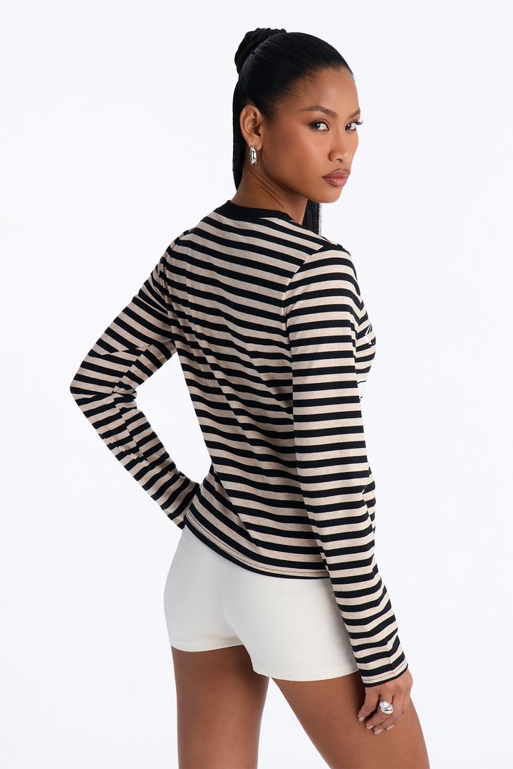 Shelby Striped Long Sleeve Tee - Tan