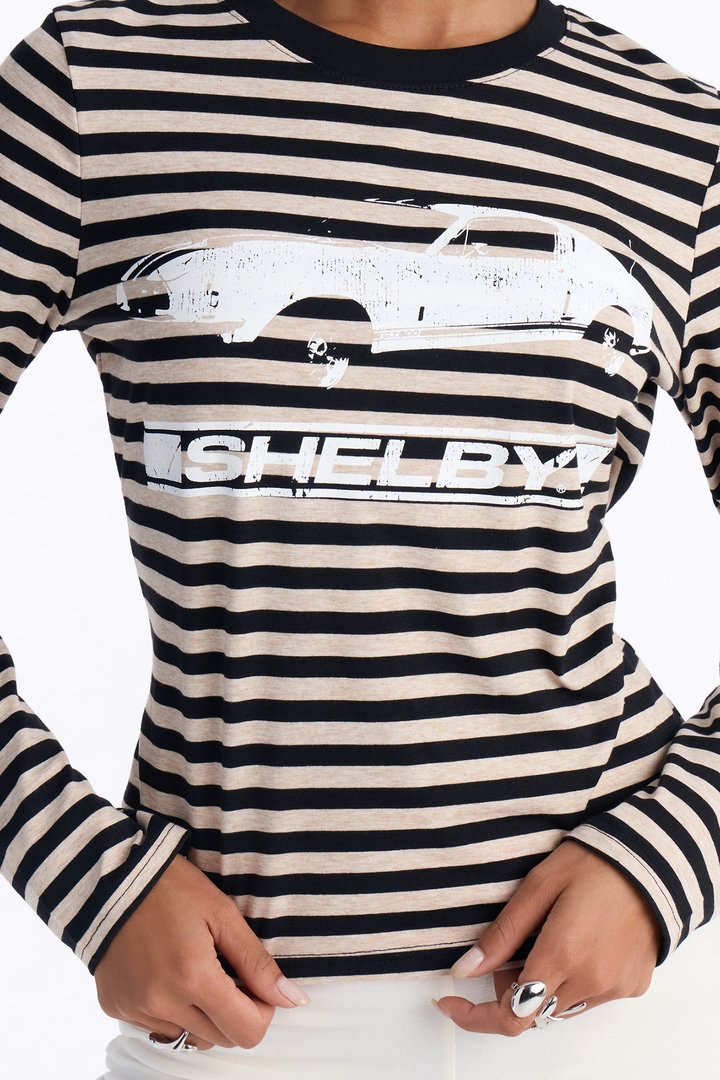 Shelby Striped Long Sleeve Tee - Tan