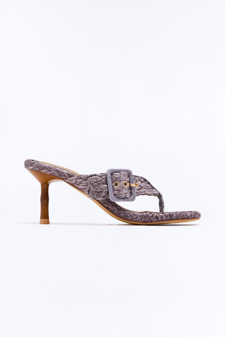 Sivir Raffia Thong Kitten Heels - Chocolate