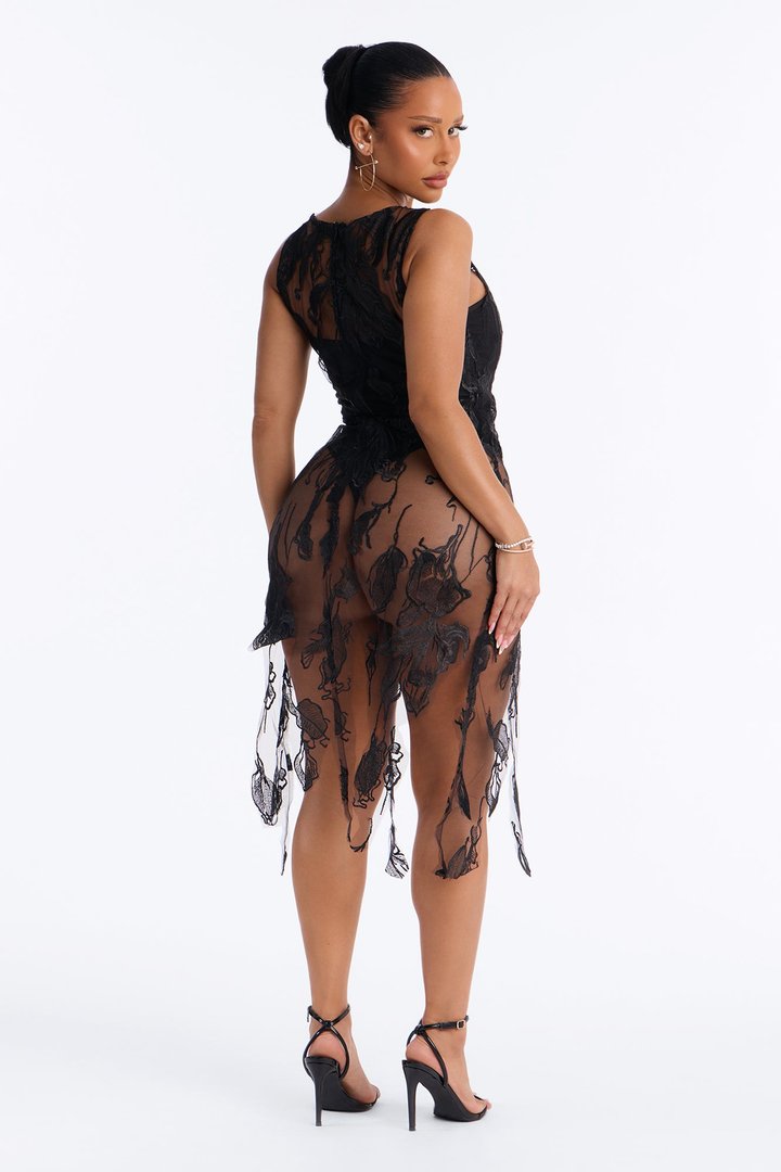 Midnight Lace Midi Dress - Black