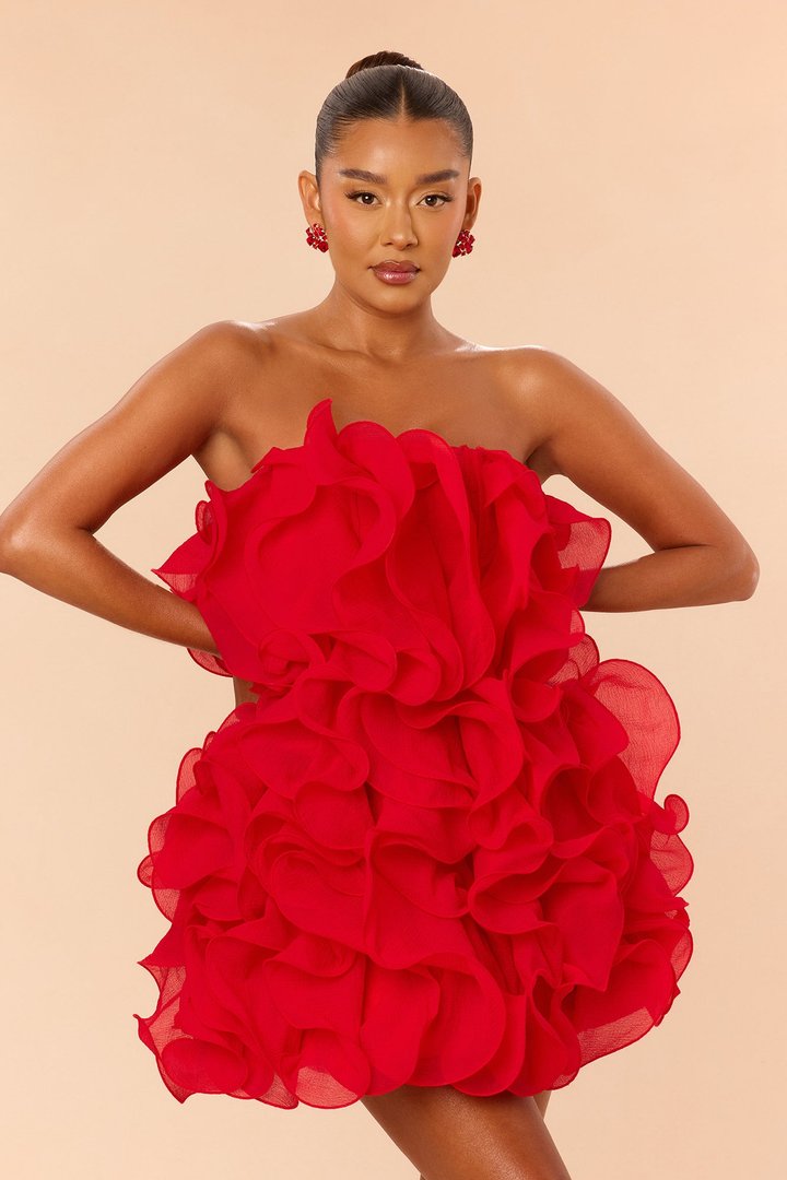 Runway Moment Ruffle Mini Dress - Red