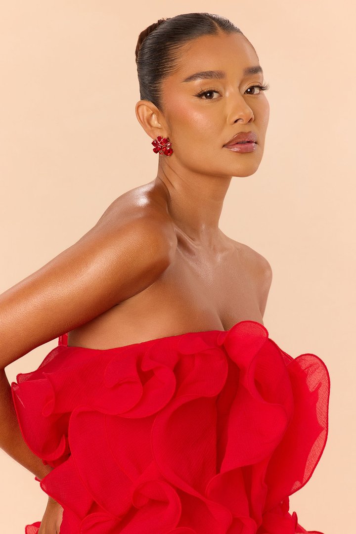 Runway Moment Ruffle Mini Dress - Red