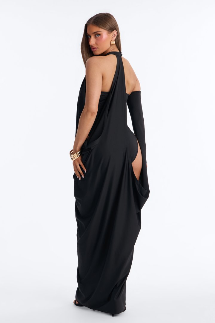 Nyra Draped Maxi Dress - Black