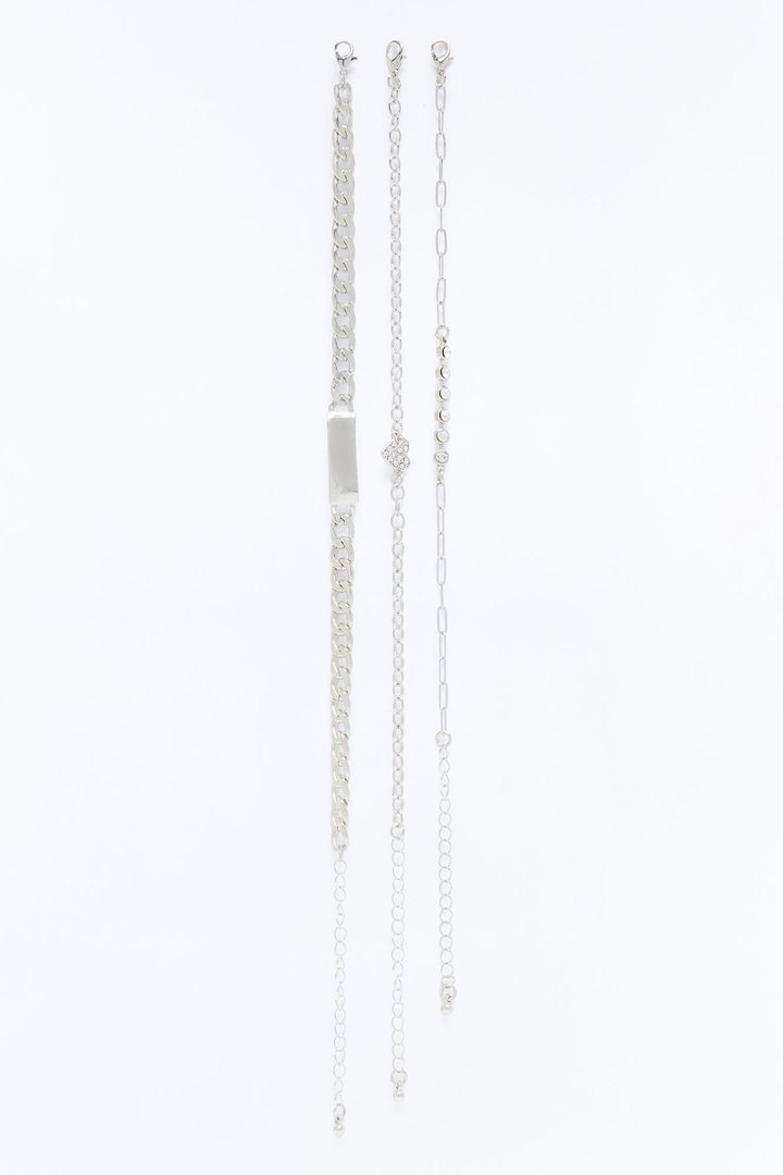 Still Summer Rhinestone Heart Layered Chainlink Anklet - Silver