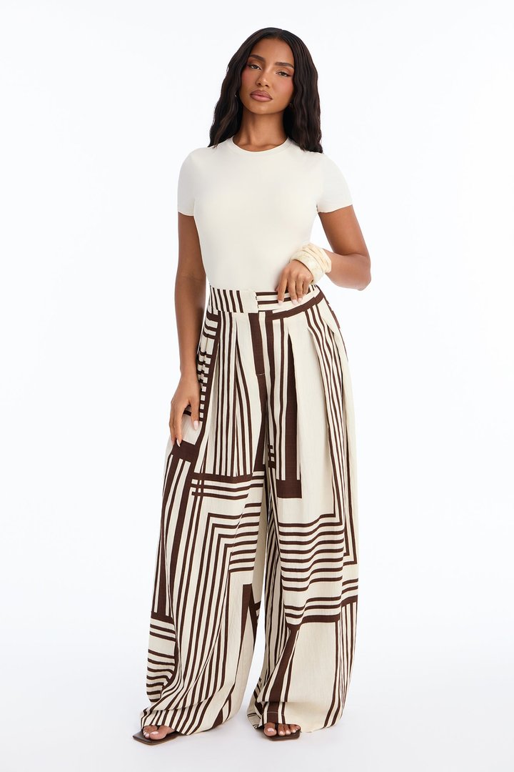 Pamela Geometric Wide Leg Pant - Brown Combo