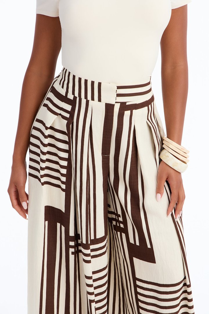 Pamela Geometric Wide Leg Pant - Brown Combo