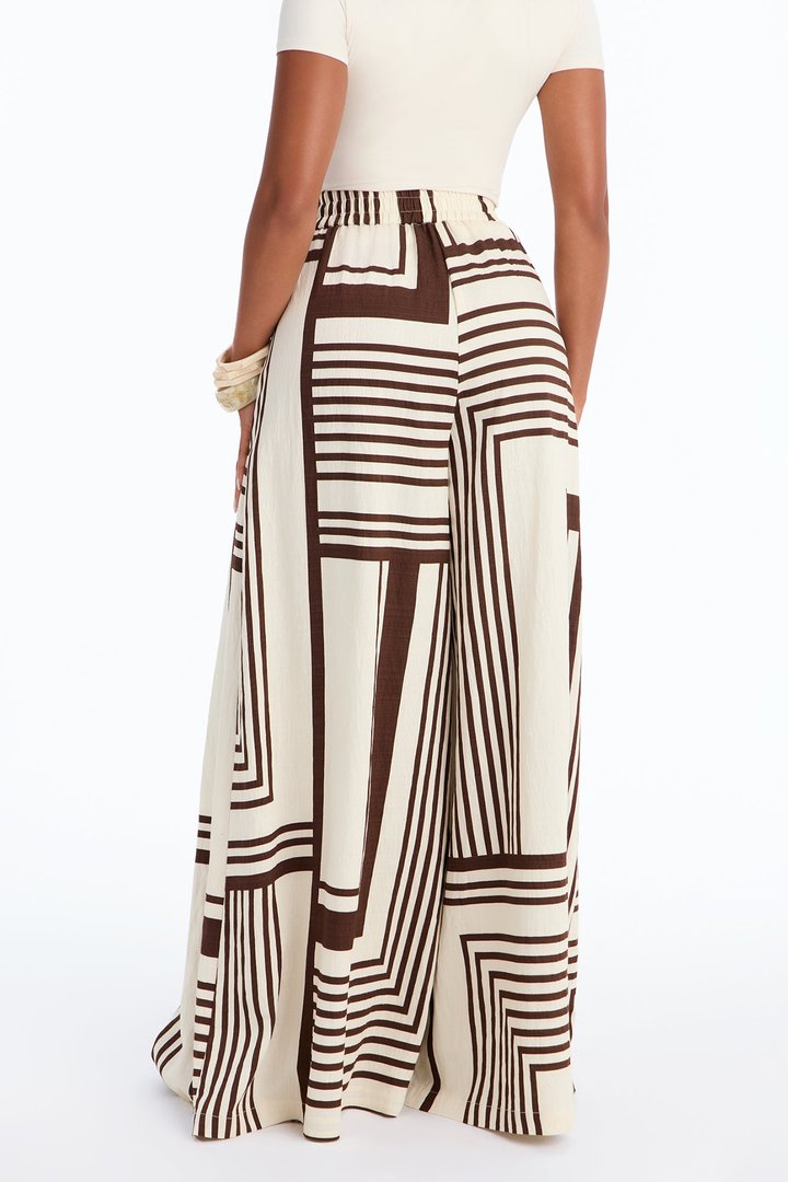 Pamela Geometric Wide Leg Pant - Brown Combo